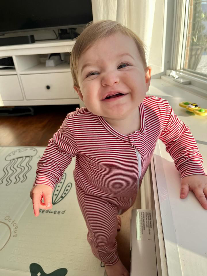 1 pièce à zip évolutif rayé rouge à zip