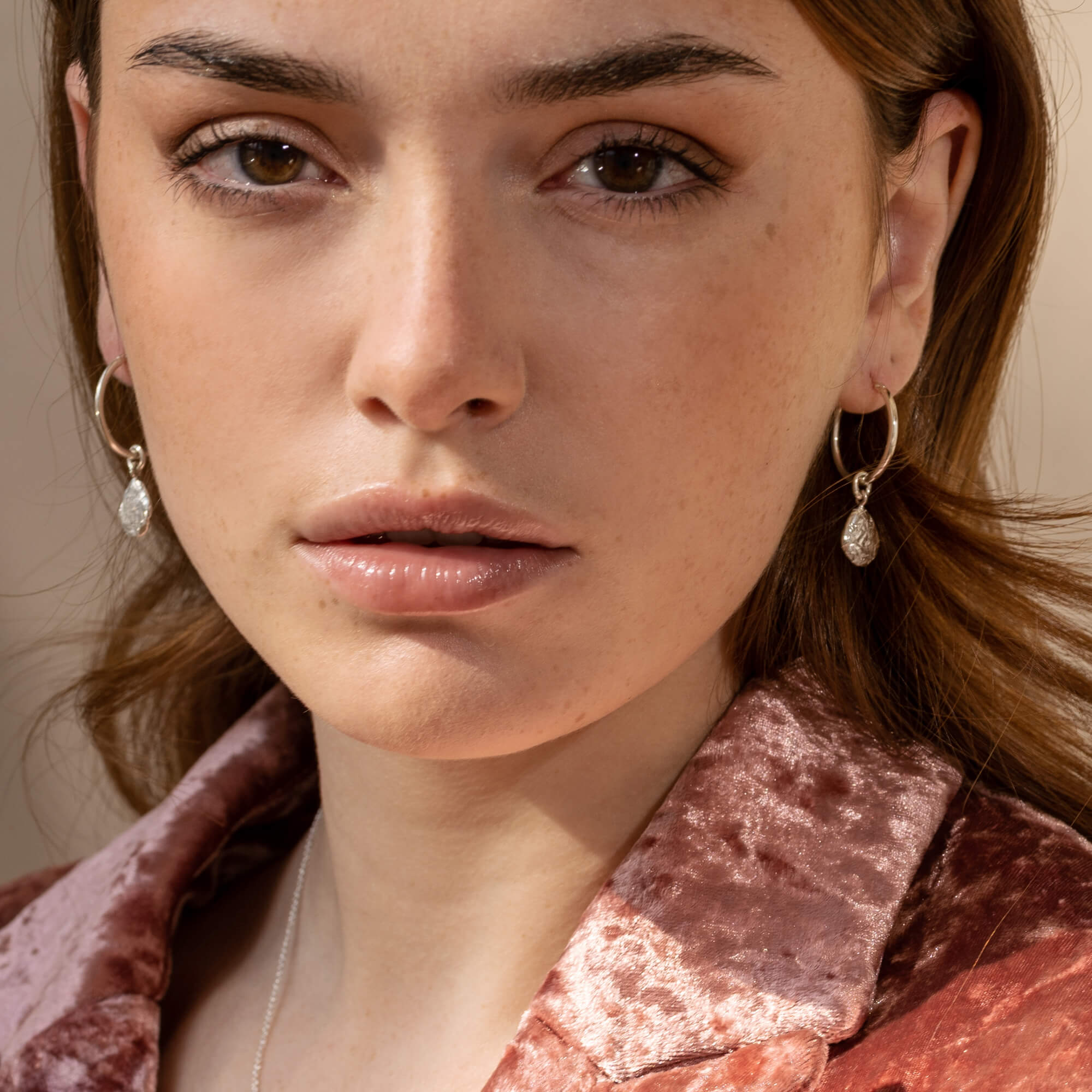 Thérèse - Anneaux en argent sterling boucles d’oreilles avec breloque amovible