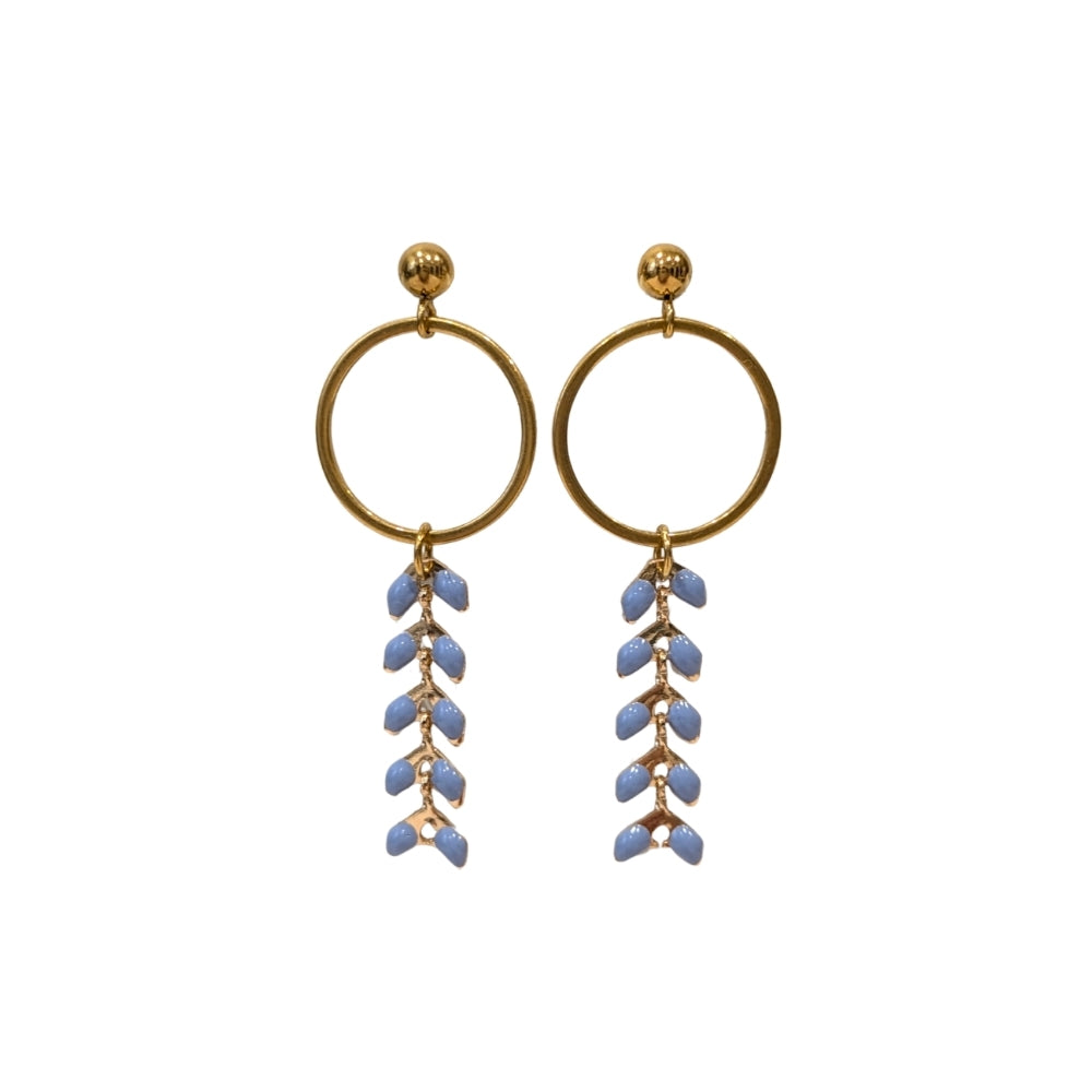 Boucles d’oreilles chevron | style géométrique | Cercle doré & lavande