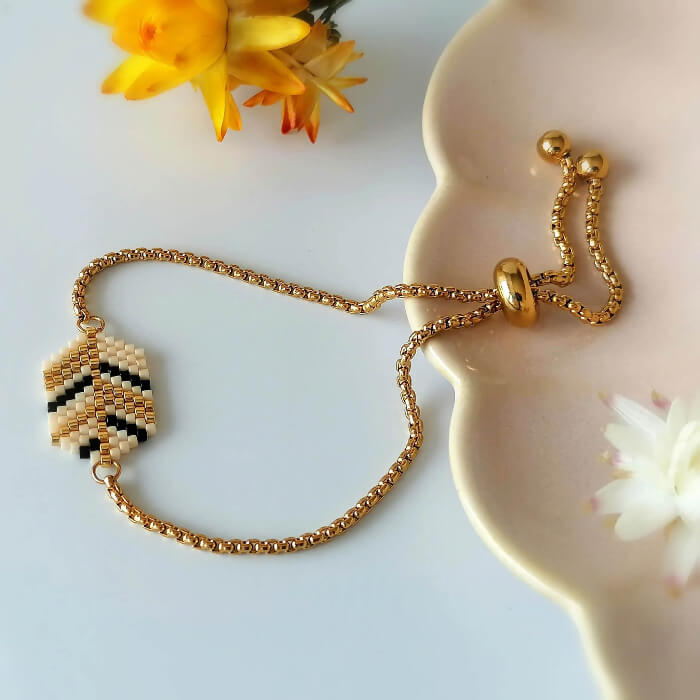 Bracelet fin ajustable | Perles Miyuki & chaîne en acier inox | Inspiration ethnique