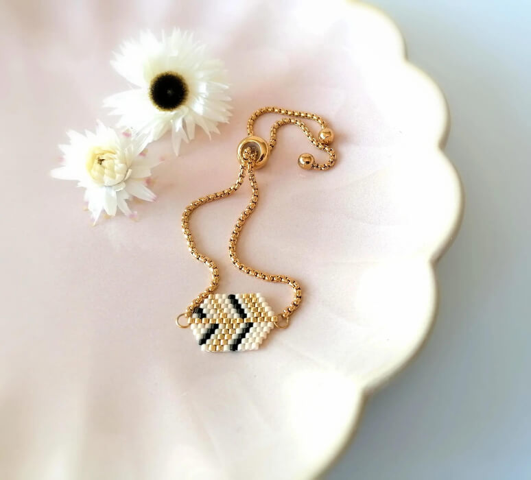 Bracelet fin ajustable | Perles Miyuki & chaîne en acier inox | Inspiration ethnique