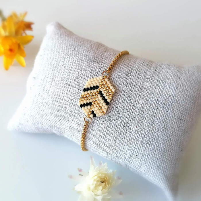 Bracelet fin ajustable | Perles Miyuki & chaîne en acier inox | Inspiration ethnique