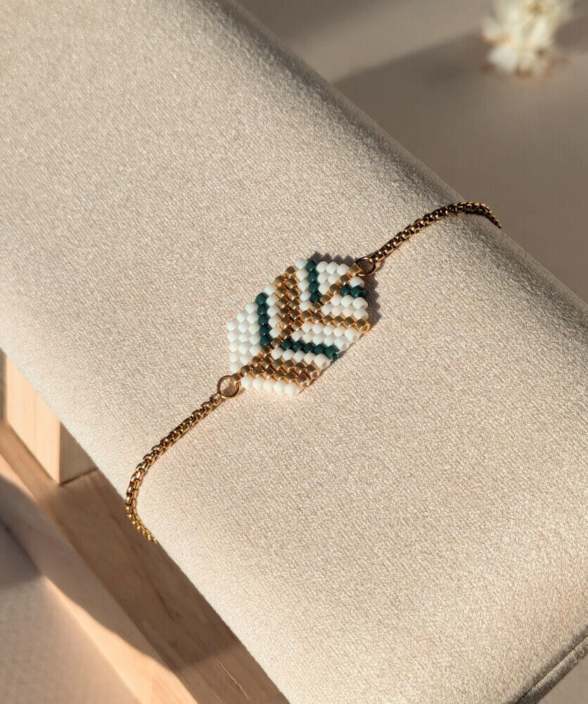 Bracelet fin ajustable | Perles Miyuki & chaîne en acier inox | Inspiration ethnique