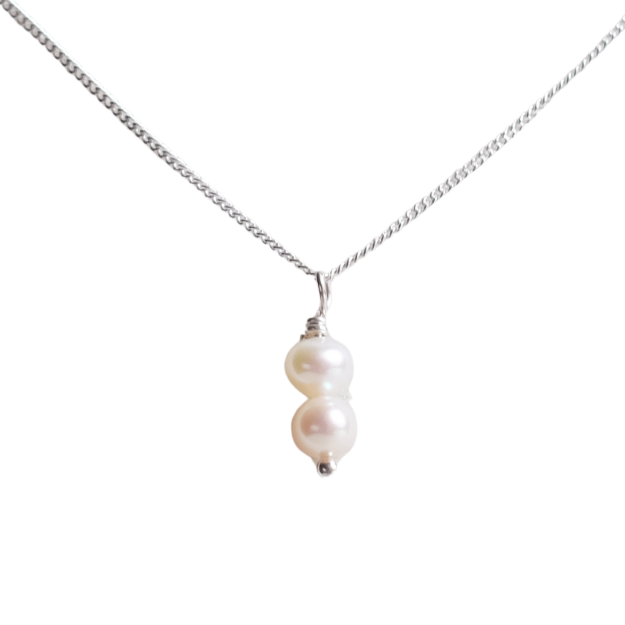 Collier en argent sterling composé de deux petites perles d'eau douce blanche