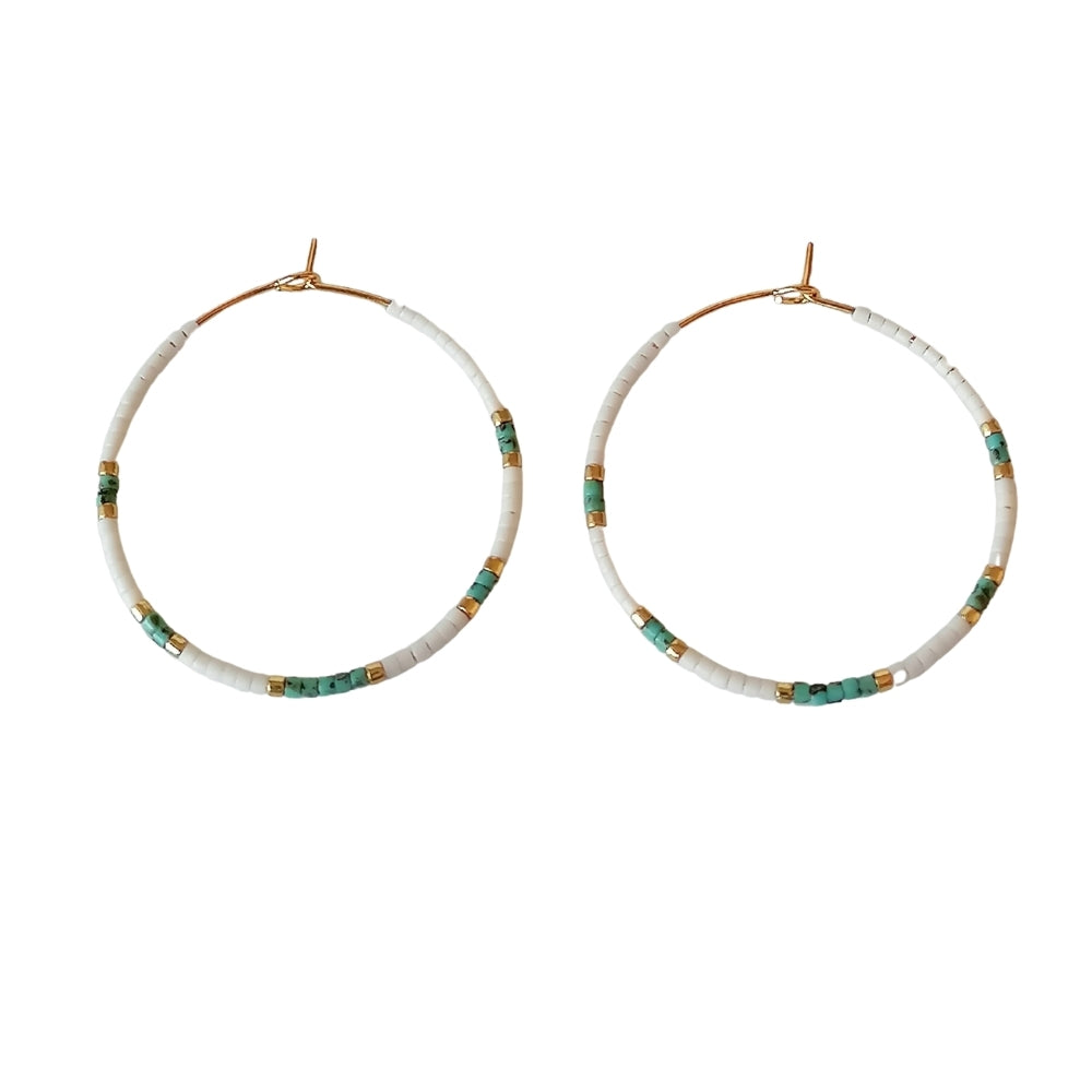 Créoles artisanales bleu Picasso | Perles de verre & acier inox | Style bohème chic