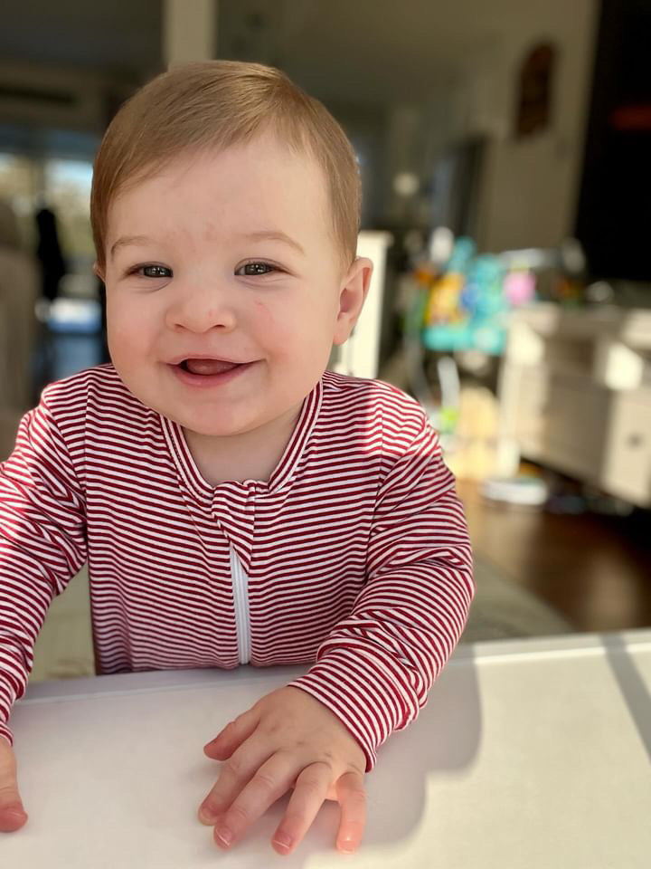 1 pièce à zip évolutif rayé rouge à zip