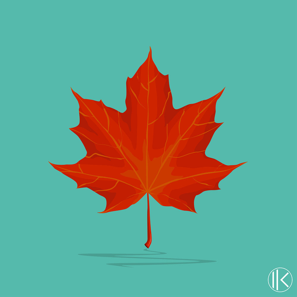 Fabrik Nordik « Feuille d'érable » wooden Ikon: a red maple leaf on a turquoise background