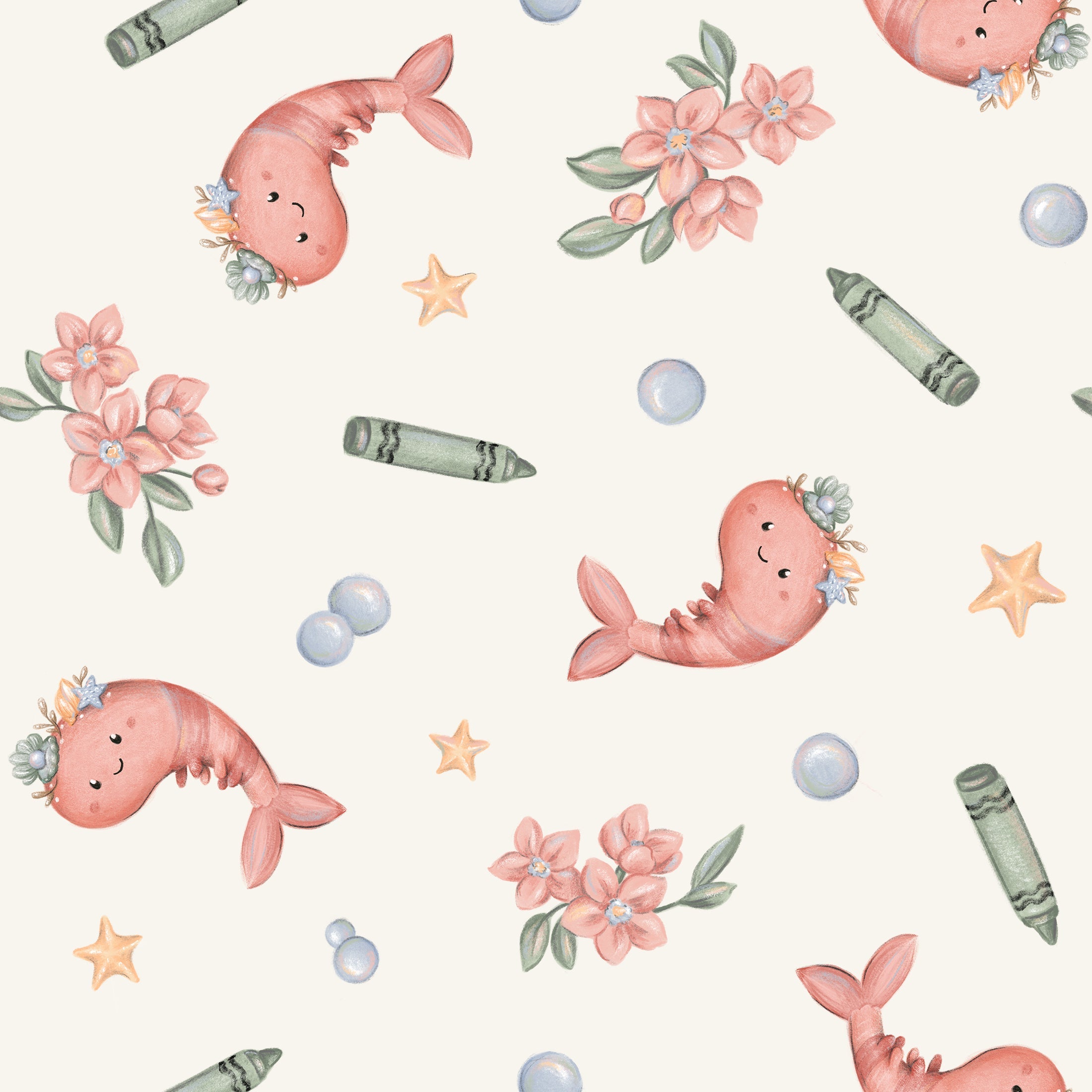 Bandana à motifs de crevettes et rayé rose réversible