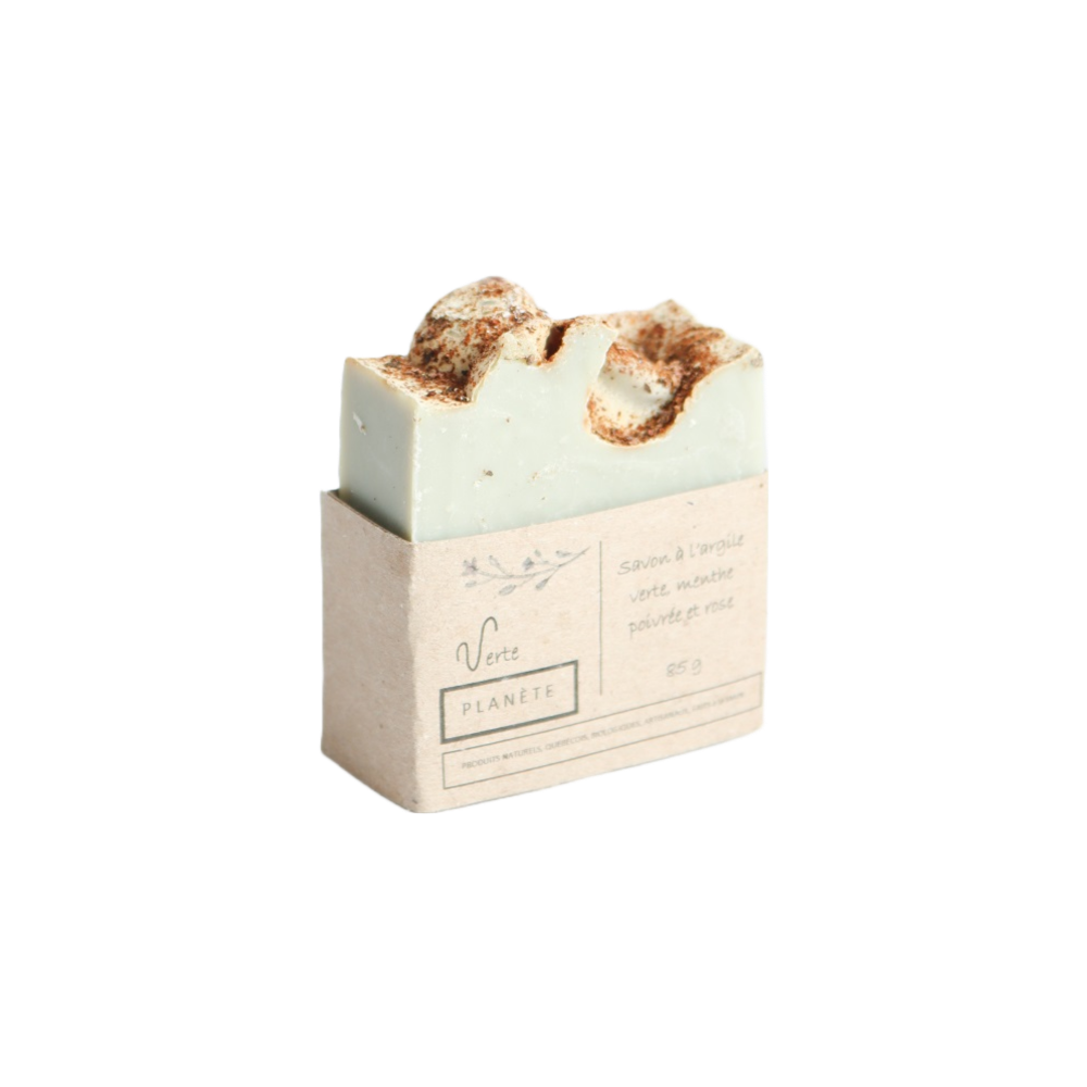 Savon à la menthe poivrée, argile verte et roses