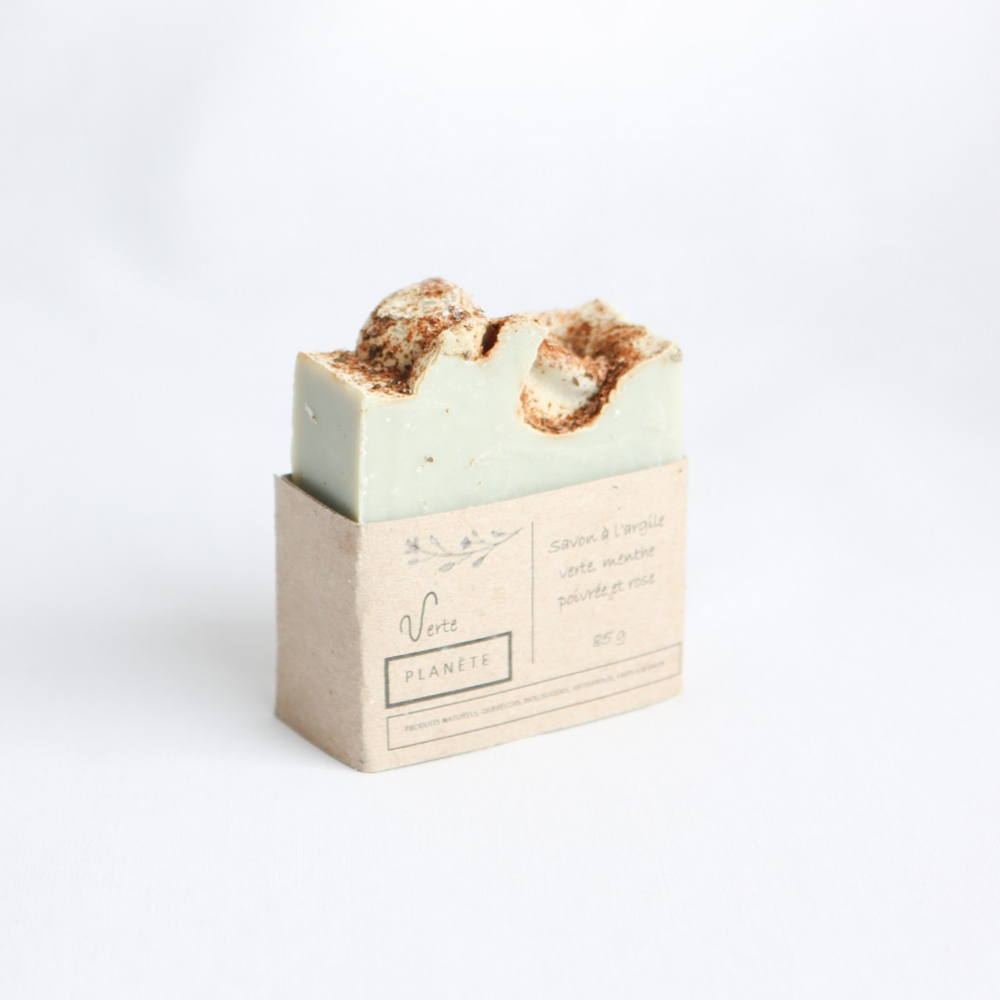 Savon à la menthe poivrée, argile verte et roses