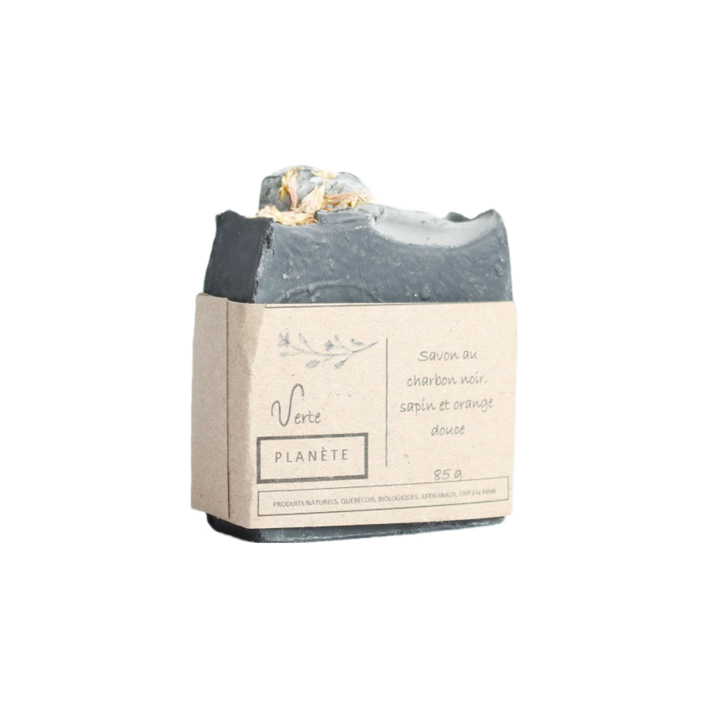 Savon au charbon noir, sapin et orange douce