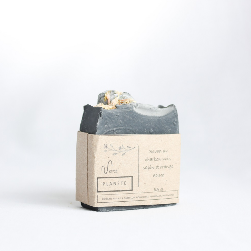 Savon au charbon noir, sapin et orange douce