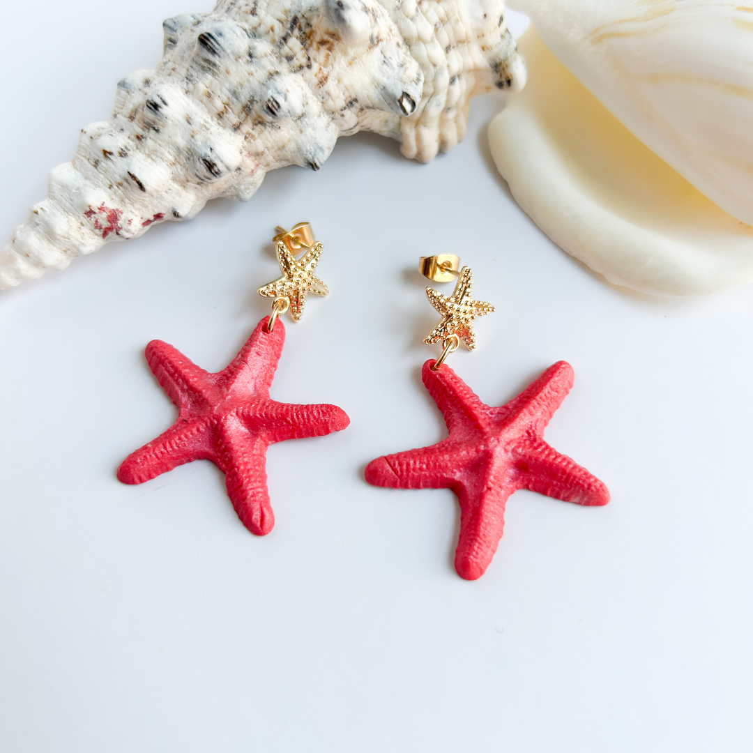 Pink Coral Starfish Earrings