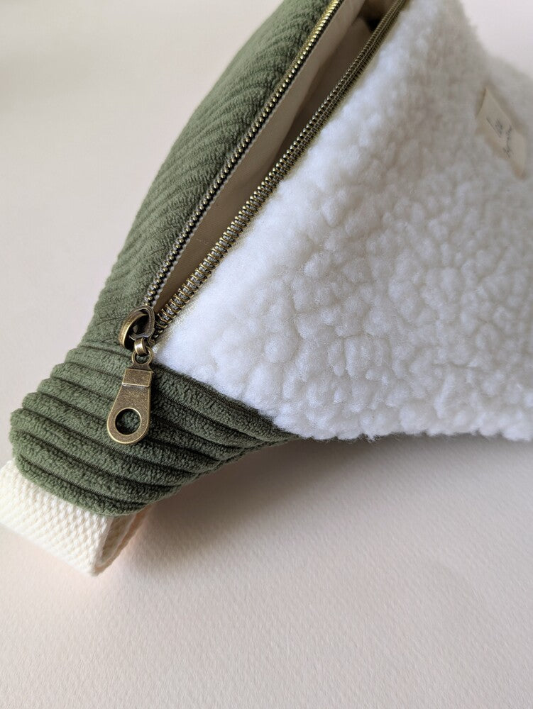 Sac banane | Sherpa & Velours | Vert kaki