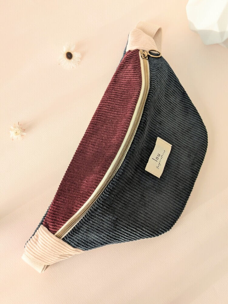 Sac banane Tricolore | Corduroy/velours | Bleu nuit