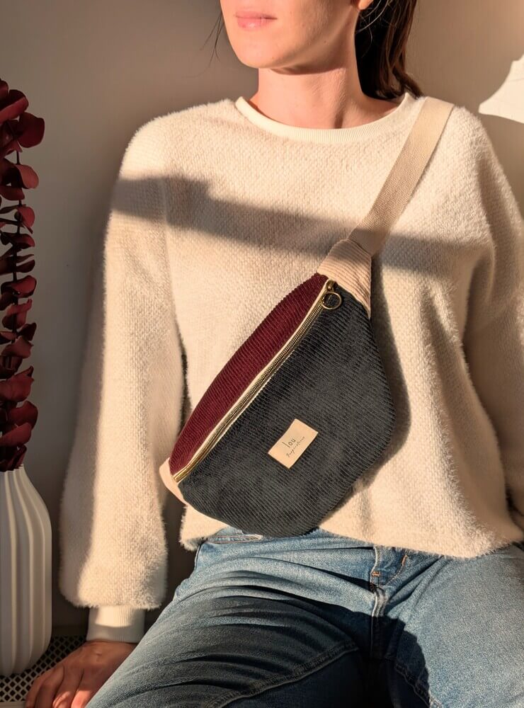 Sac banane Tricolore | Corduroy/velours | Bleu nuit