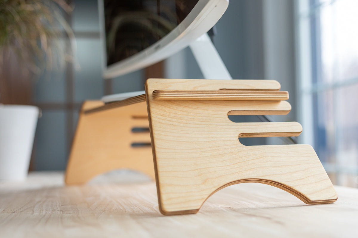 Wooden computer monitor stand