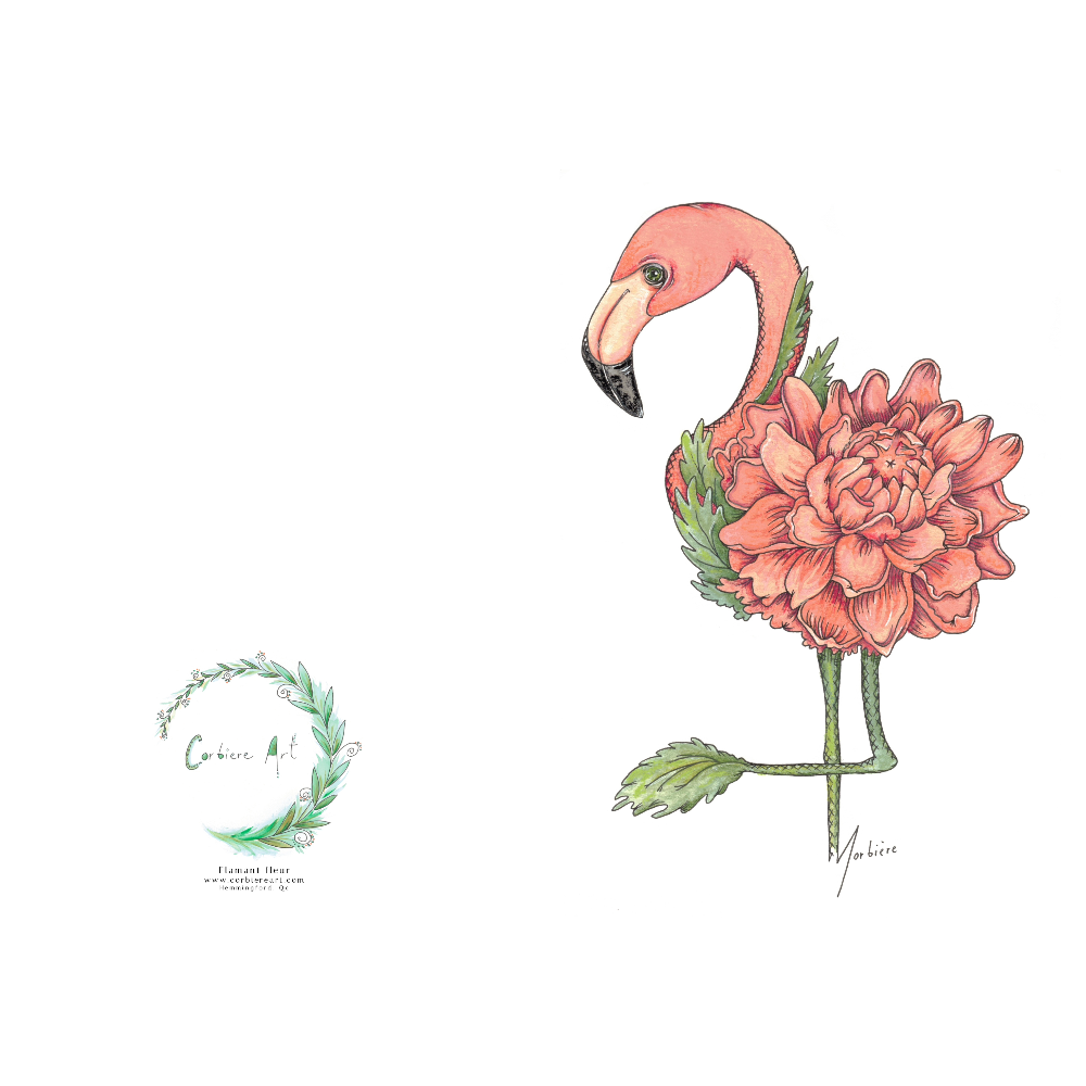 Carte de souhaits - Flamant fleur