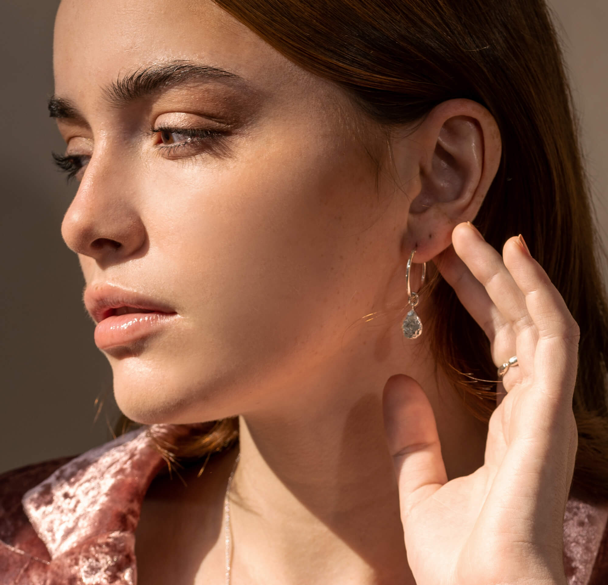 Thérèse - Anneaux en argent sterling boucles d’oreilles avec breloque amovible