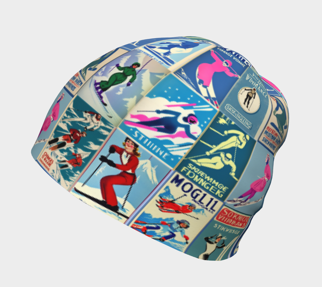 Bonnet avec un motif vintage unique en collage bleu pour femme Ski
