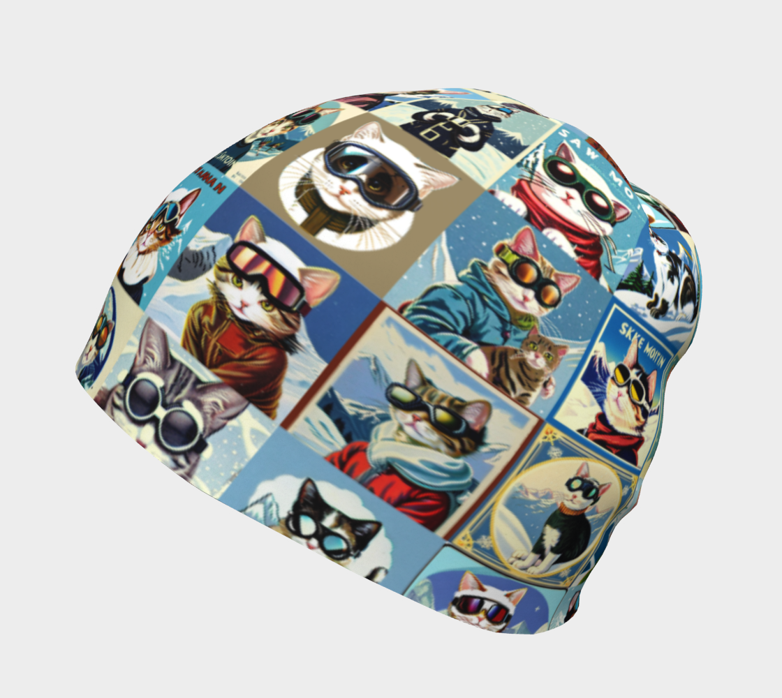 Bonnet avec un motif vintage unique en collage rouge Ski Cat