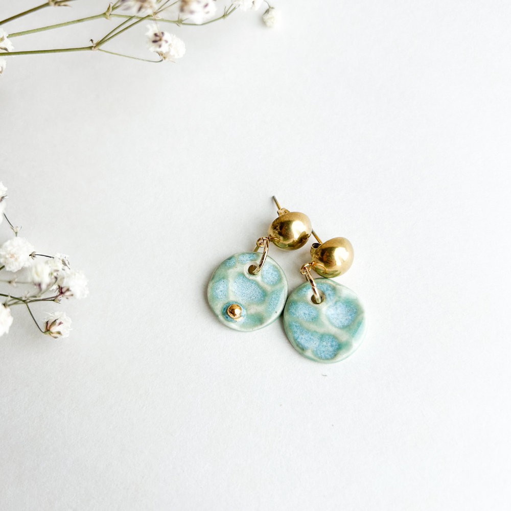 Boucles d'oreilles en céramique - Stud Bleu aqua et or WAM 0004