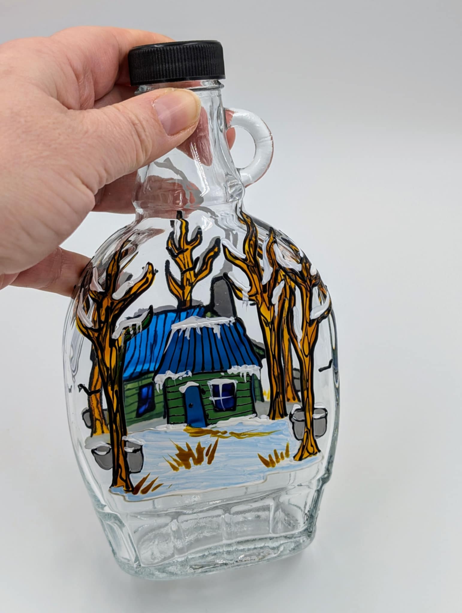 Bouteille sirop d'érable cabane verte