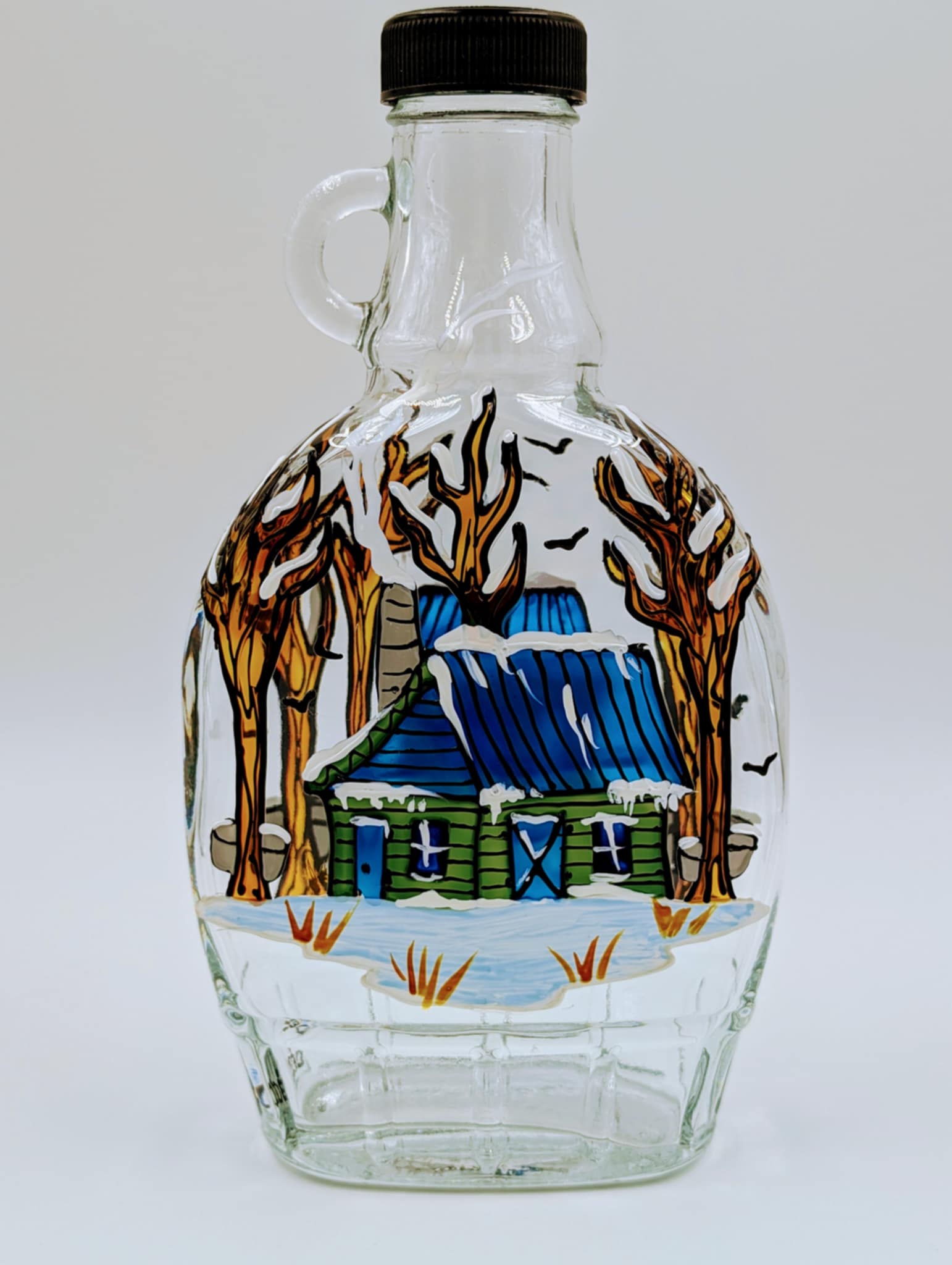 Bouteille sirop d'érable cabane verte