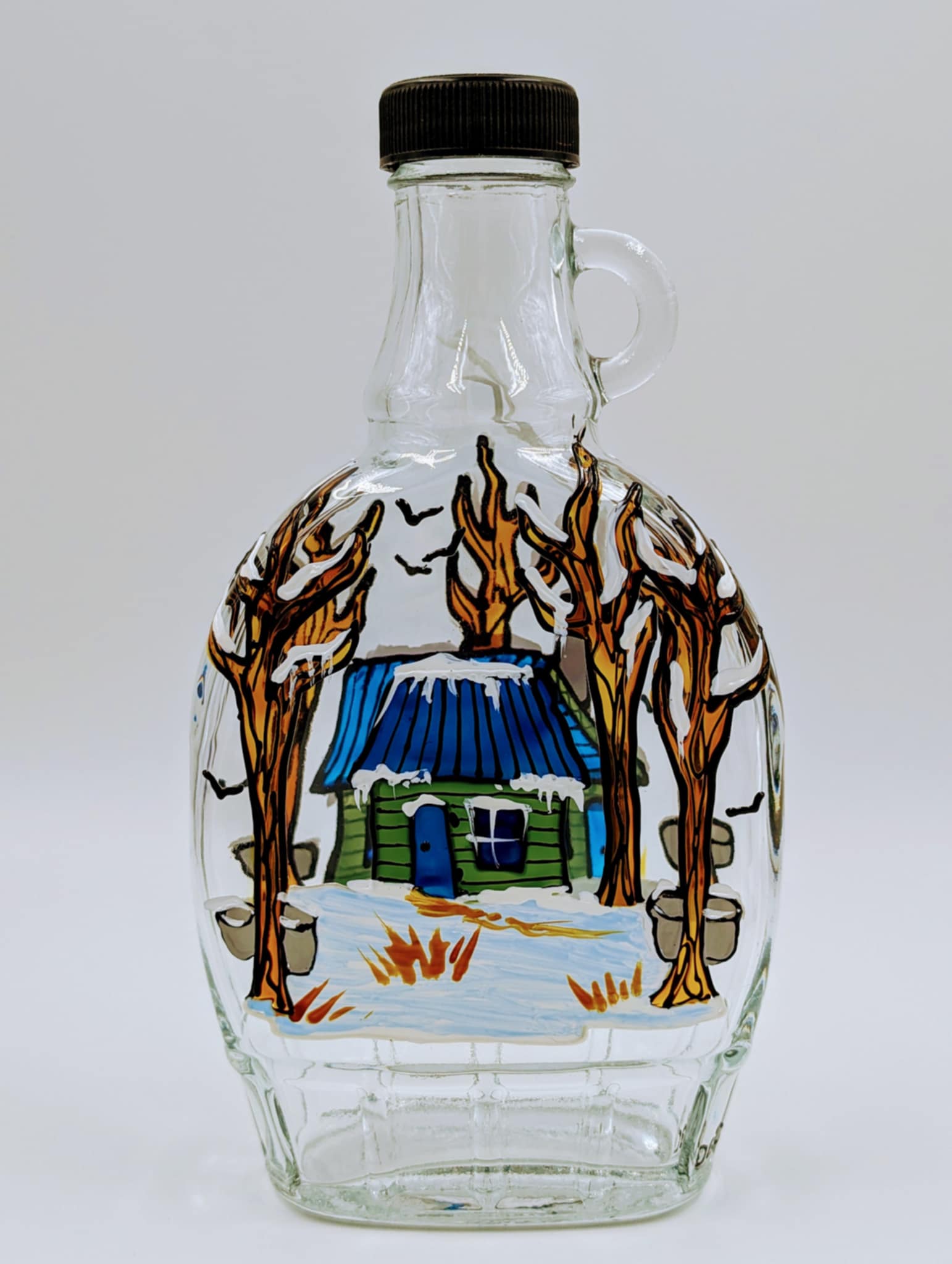 Bouteille sirop d'érable cabane verte