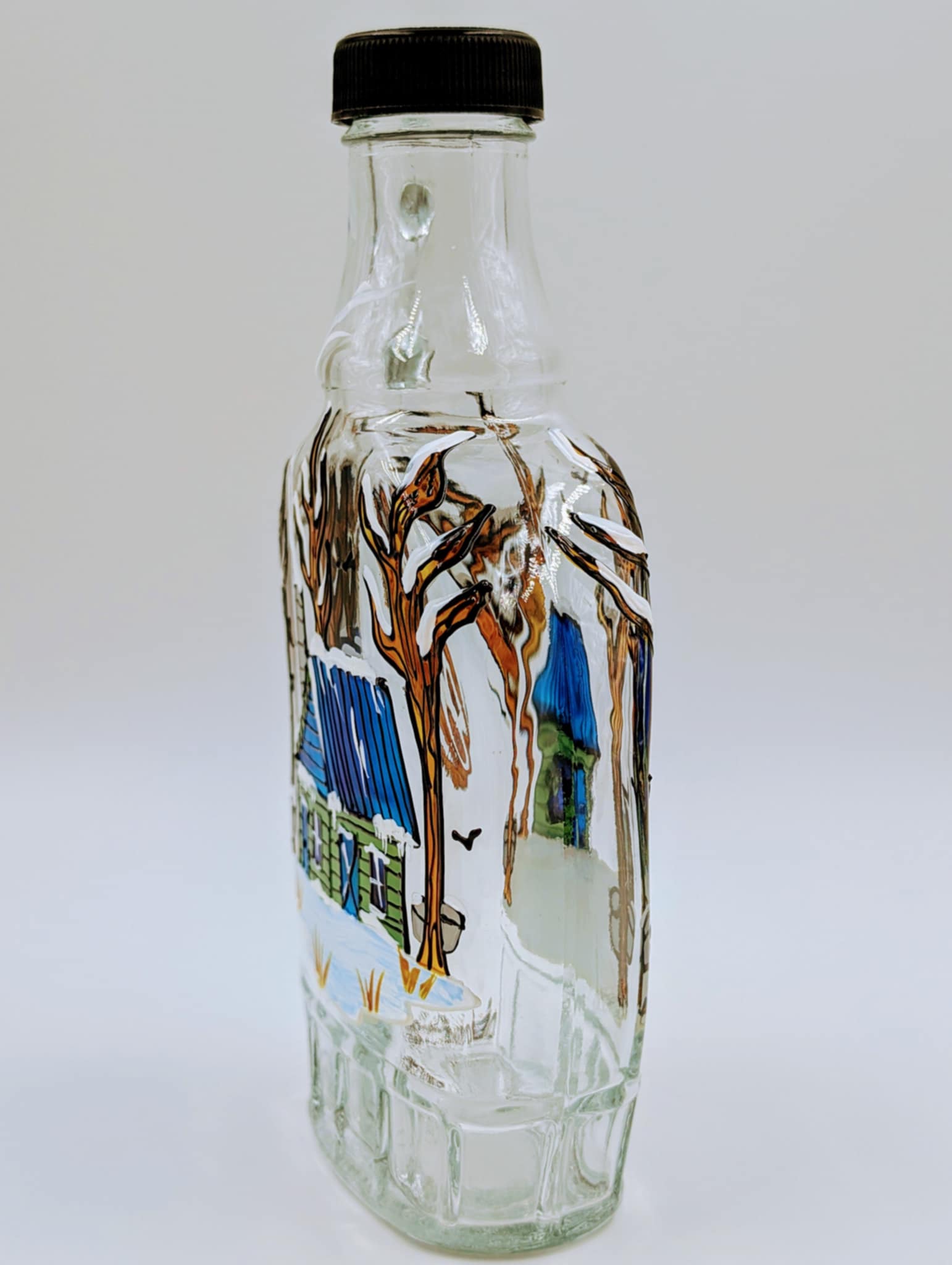 Bouteille sirop d'érable cabane verte