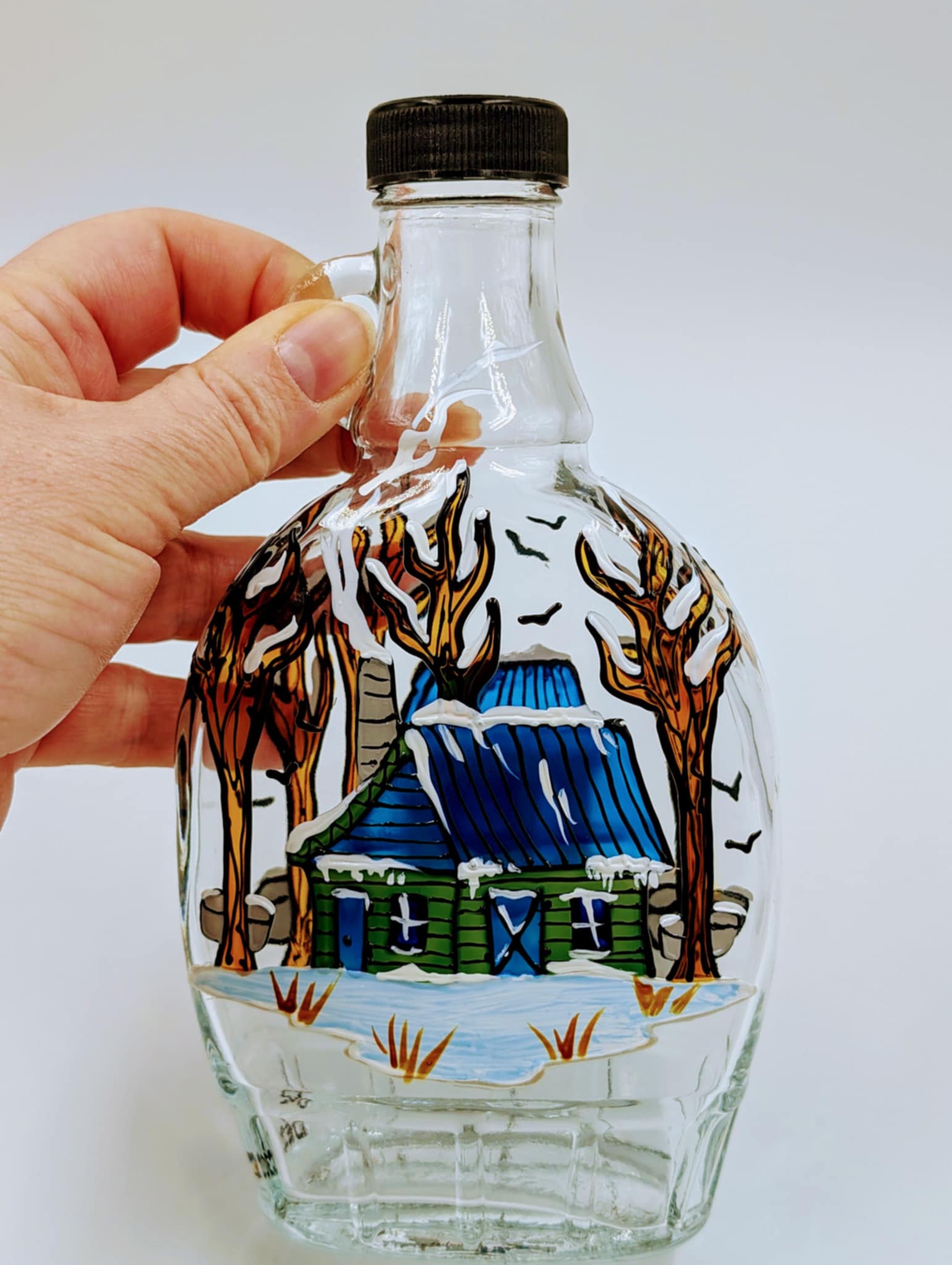 Bouteille sirop d'érable cabane verte