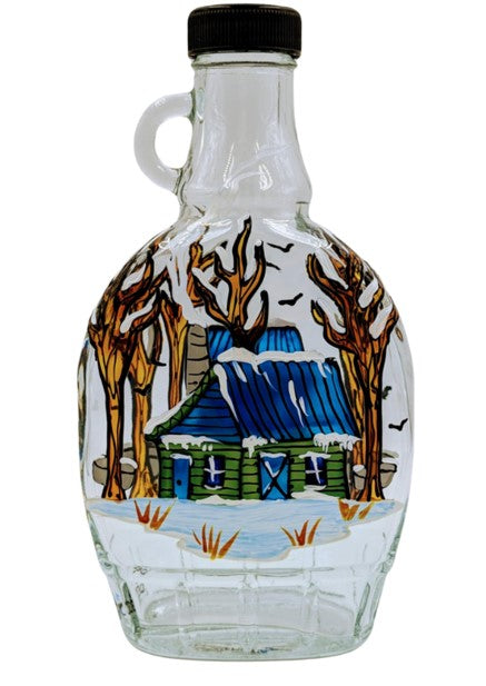 Bouteille sirop d'érable cabane verte