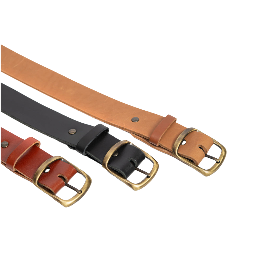 Leather belt with solid brass buckle by VEINAGE