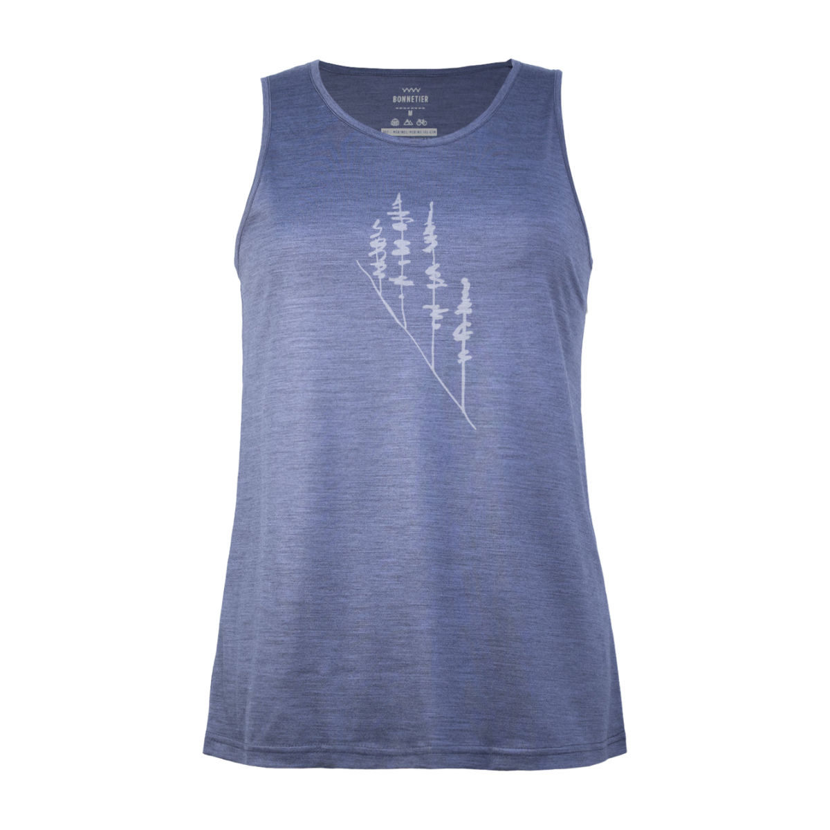 Camisole Mérinos Femme Bleu Gris Chiné Ultra Léger - Pins Inclinés - BONNETIER