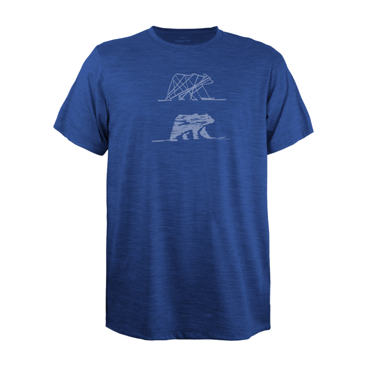 T-Shirt Mérinos Homme Bleu Chiné Ultra Léger - Deux Ours - BONNETIER