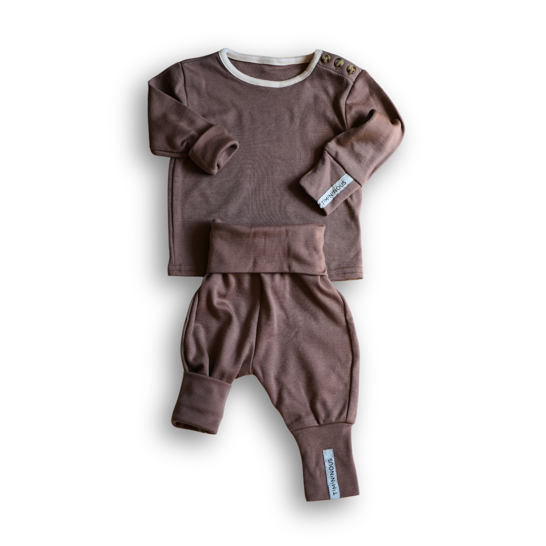 Ensemble thermique évolutif en laine de mérinos - 3-12 m - Brun taupe