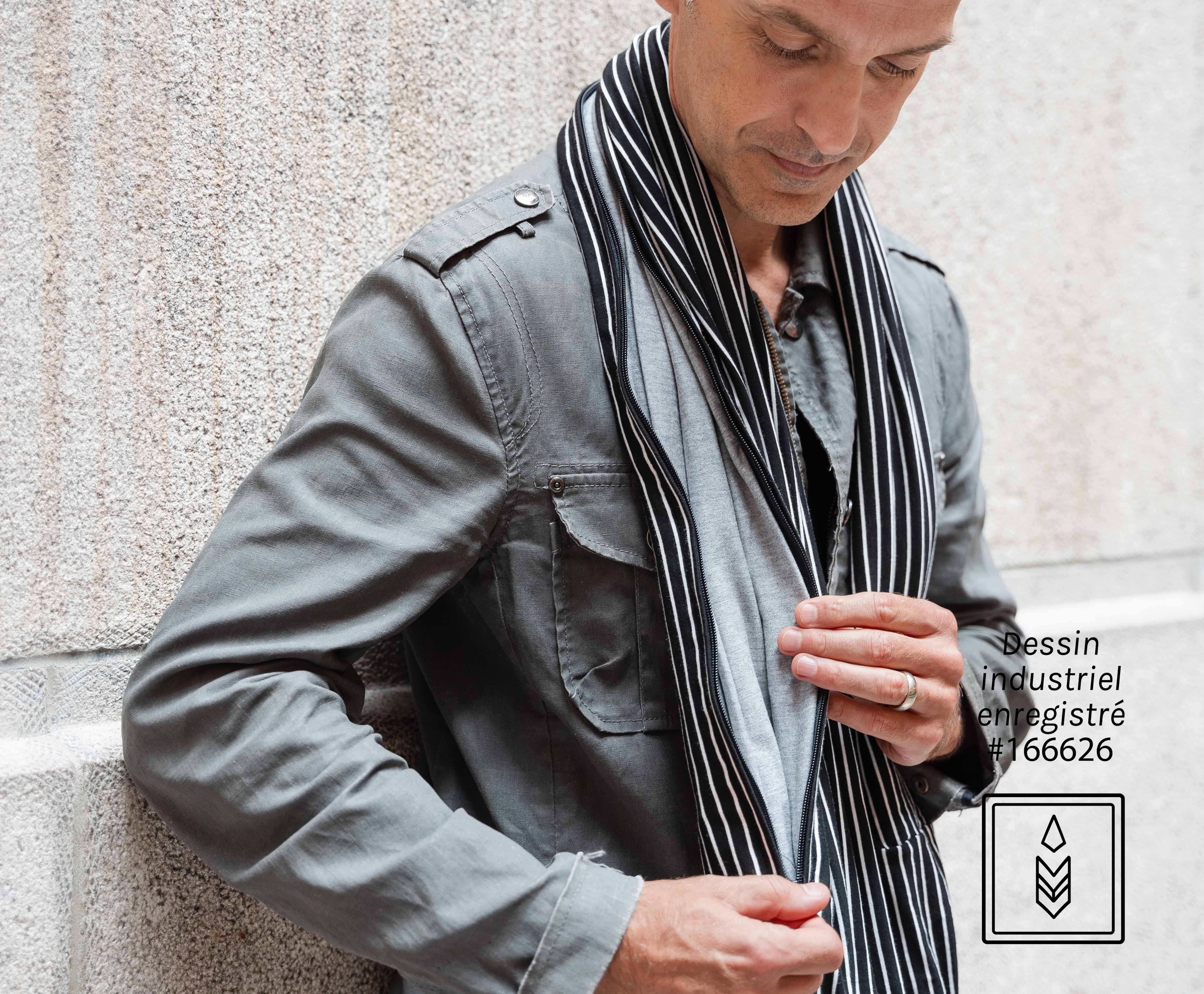 Foulard infini en bambou noir rayé blanc pour homme