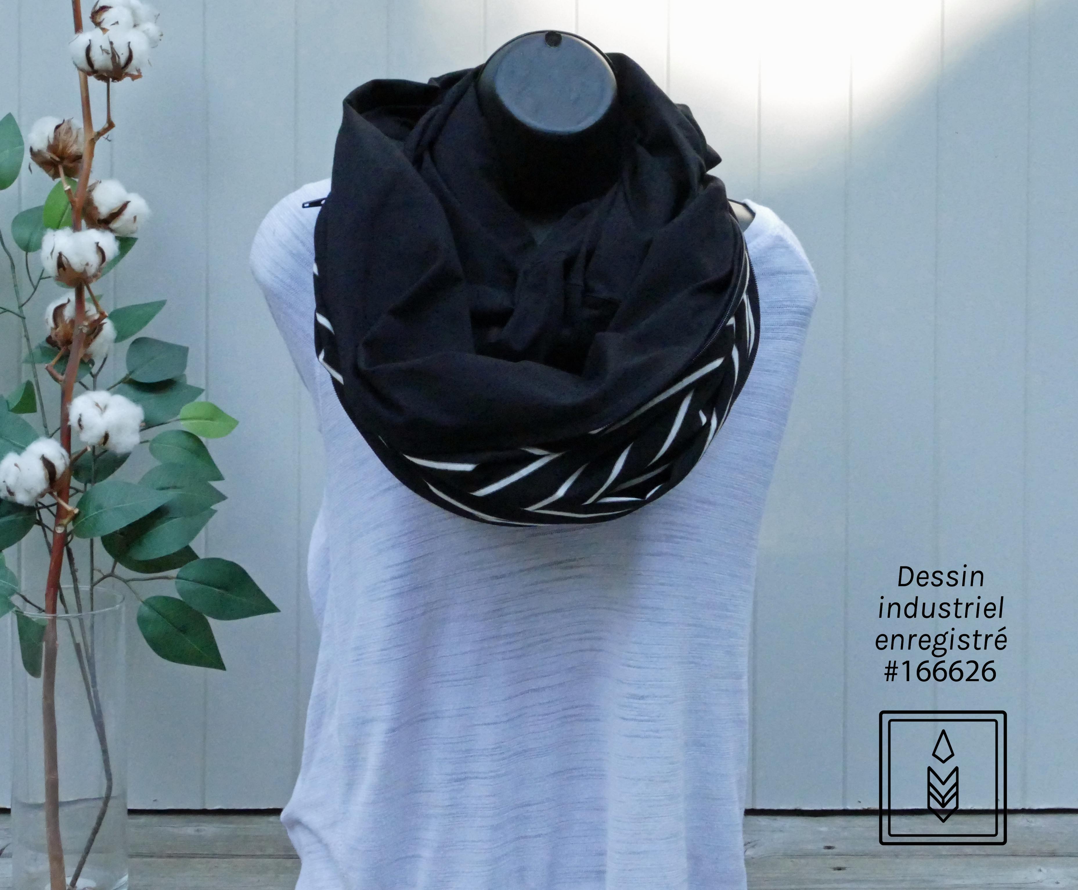 Foulard infini en coton biologique noir uni pour femme