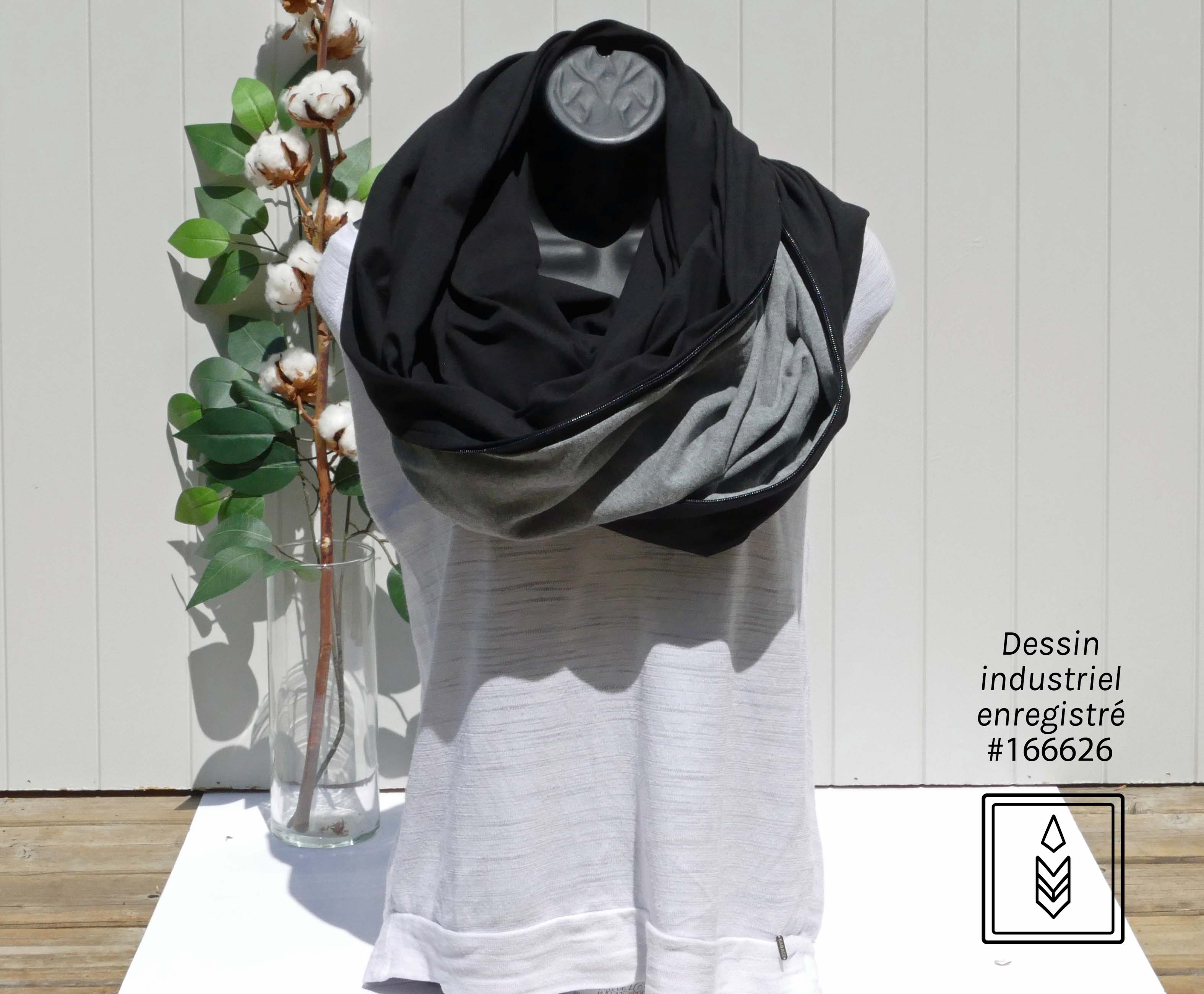 Foulard infini en coton biologique noir uni pour femme