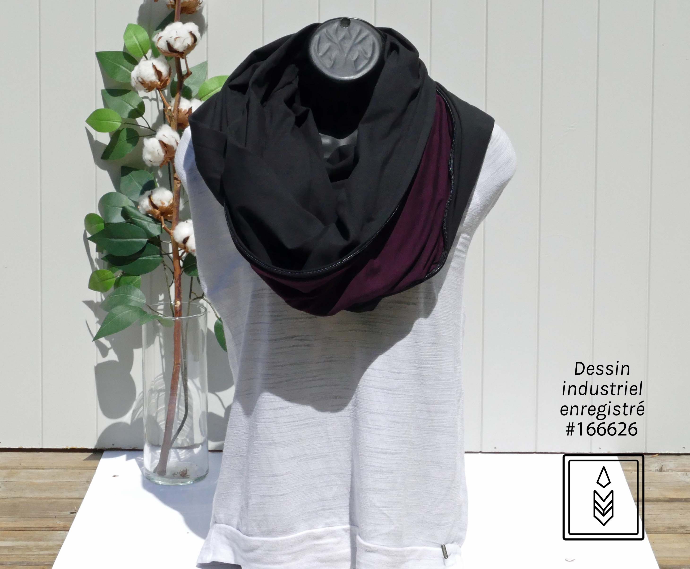 Foulard infini en coton biologique noir uni pour femme