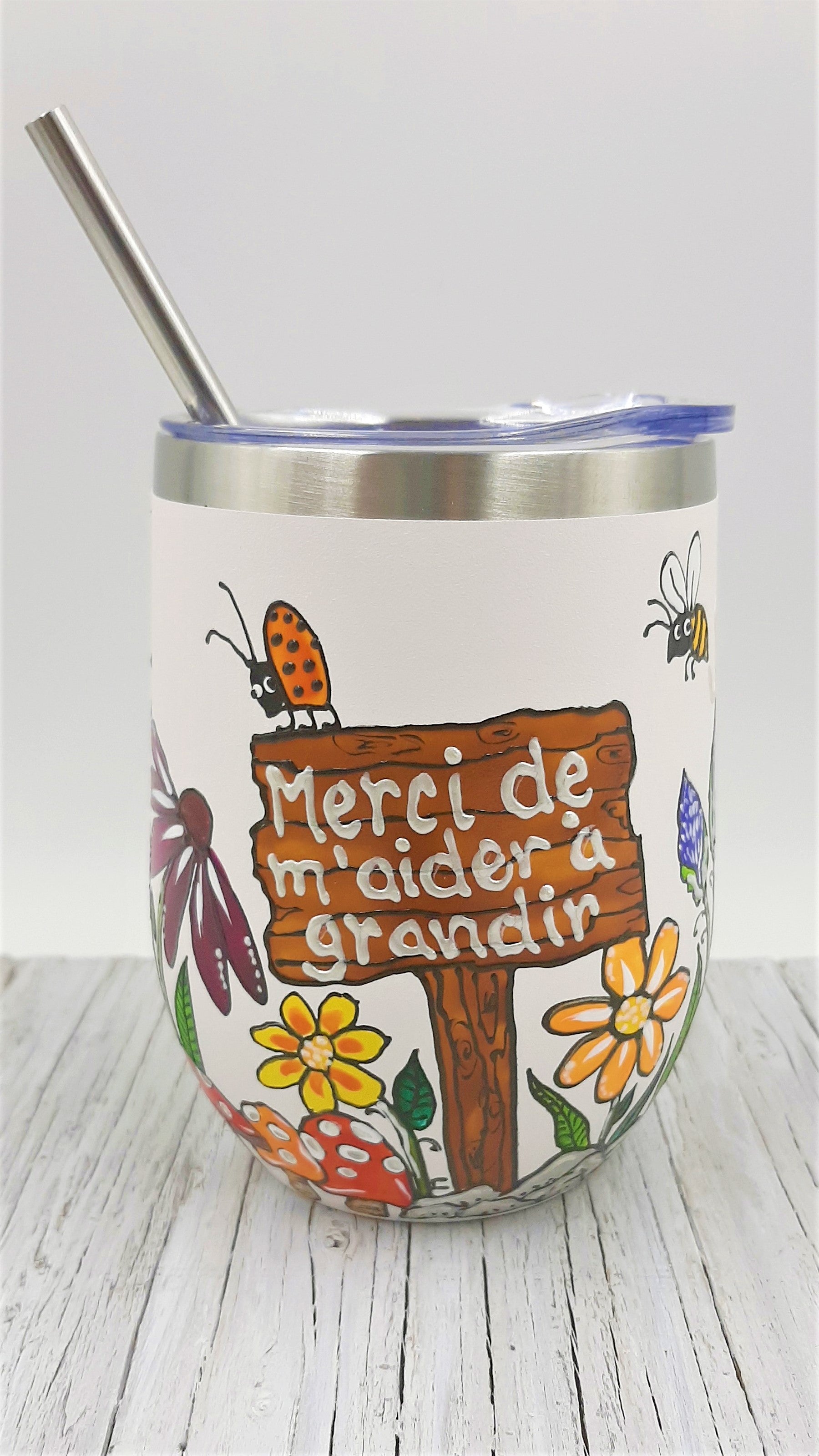 Gobelet isotherme blanc éducatrice Merci de m'aider à grandir, 12 onces (355ml)