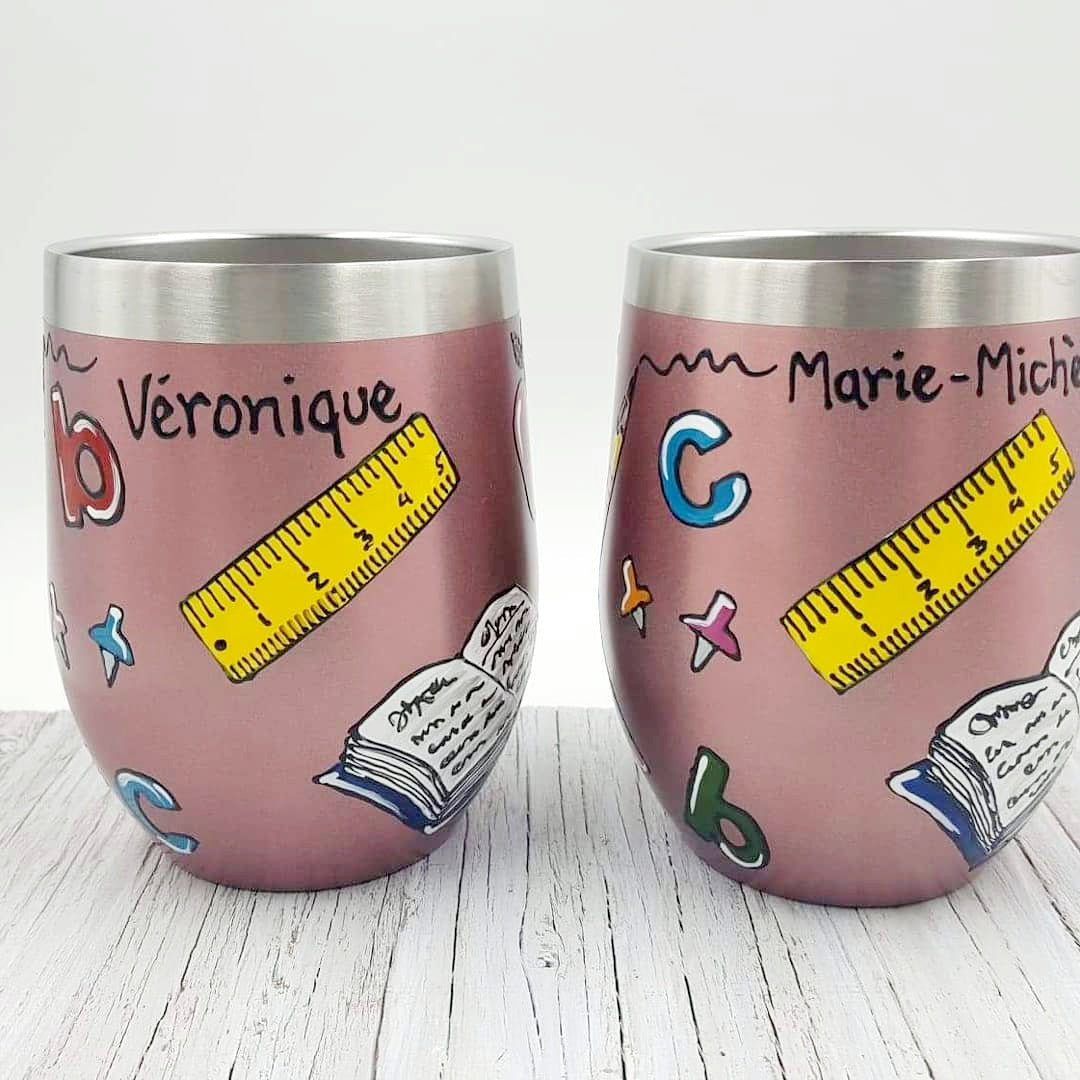 Gobelet isotherme rose enseignante 12oz (355 ml)