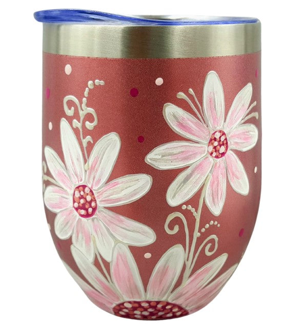 Gobelet isotherme rose marguerites blanches 12oz (355ml)