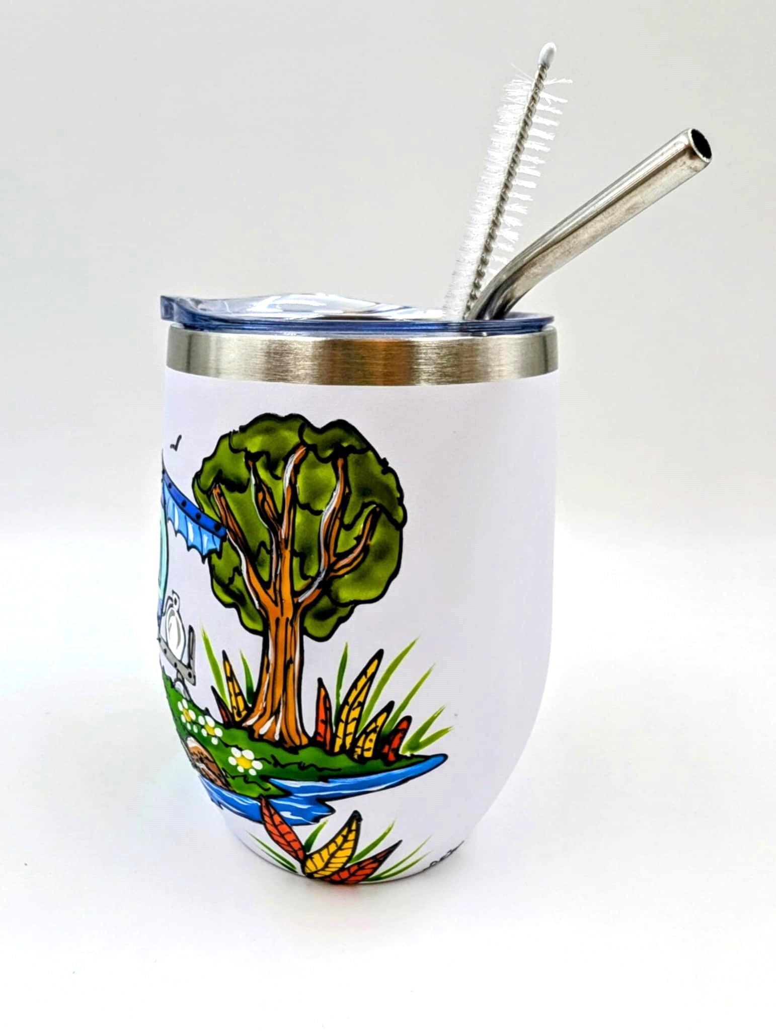 Gobelet isotherme roulotte de camping couleur aqua/bleue