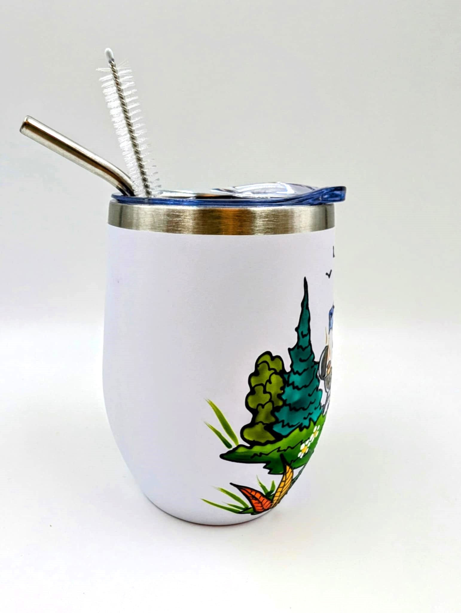 Gobelet isotherme roulotte de camping couleur aqua/bleue