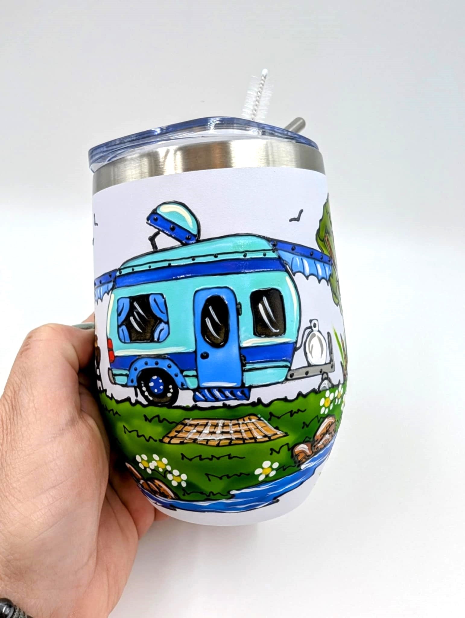 Gobelet isotherme roulotte de camping couleur aqua/bleue