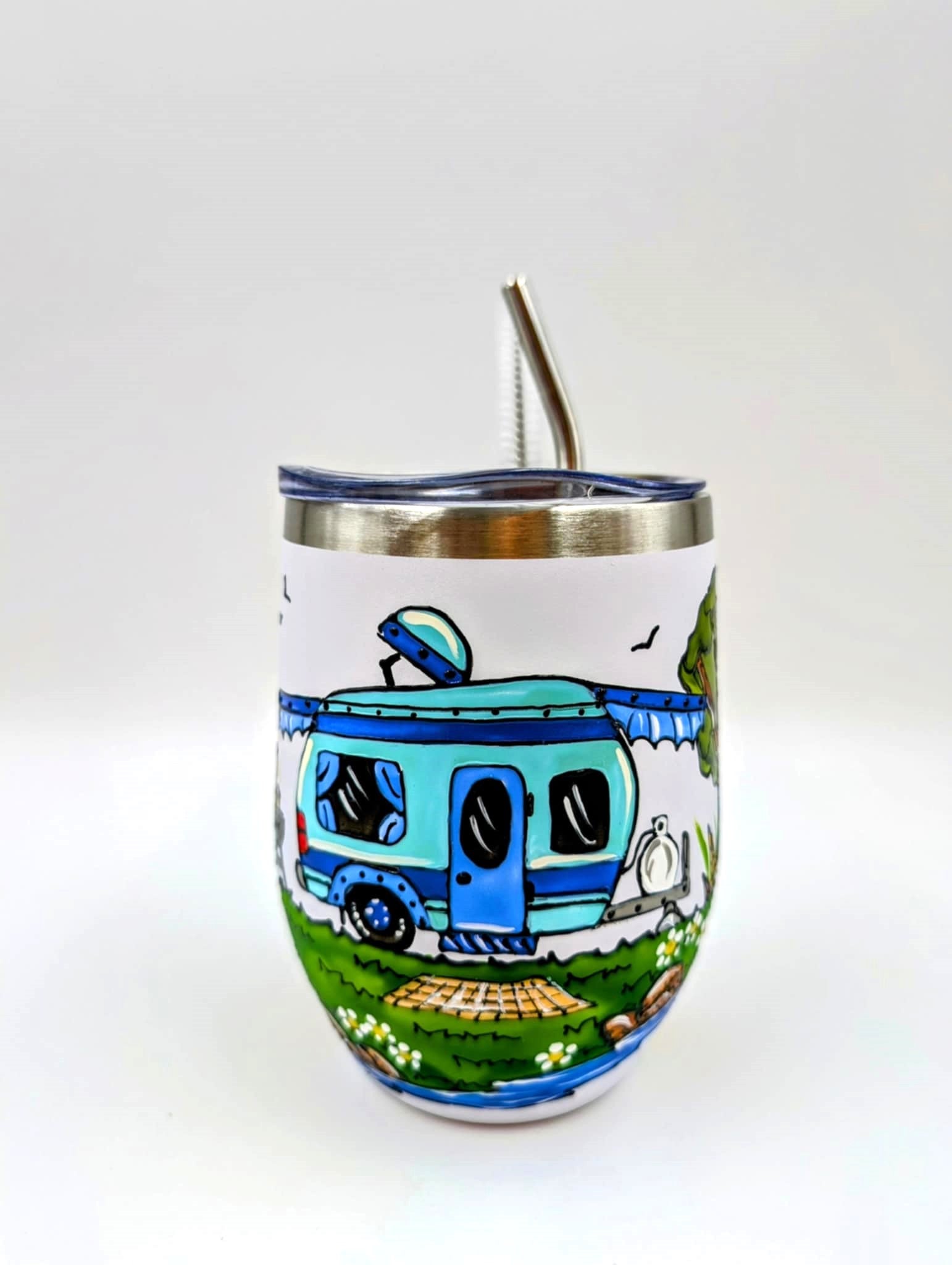 Gobelet isotherme roulotte de camping couleur aqua/bleue
