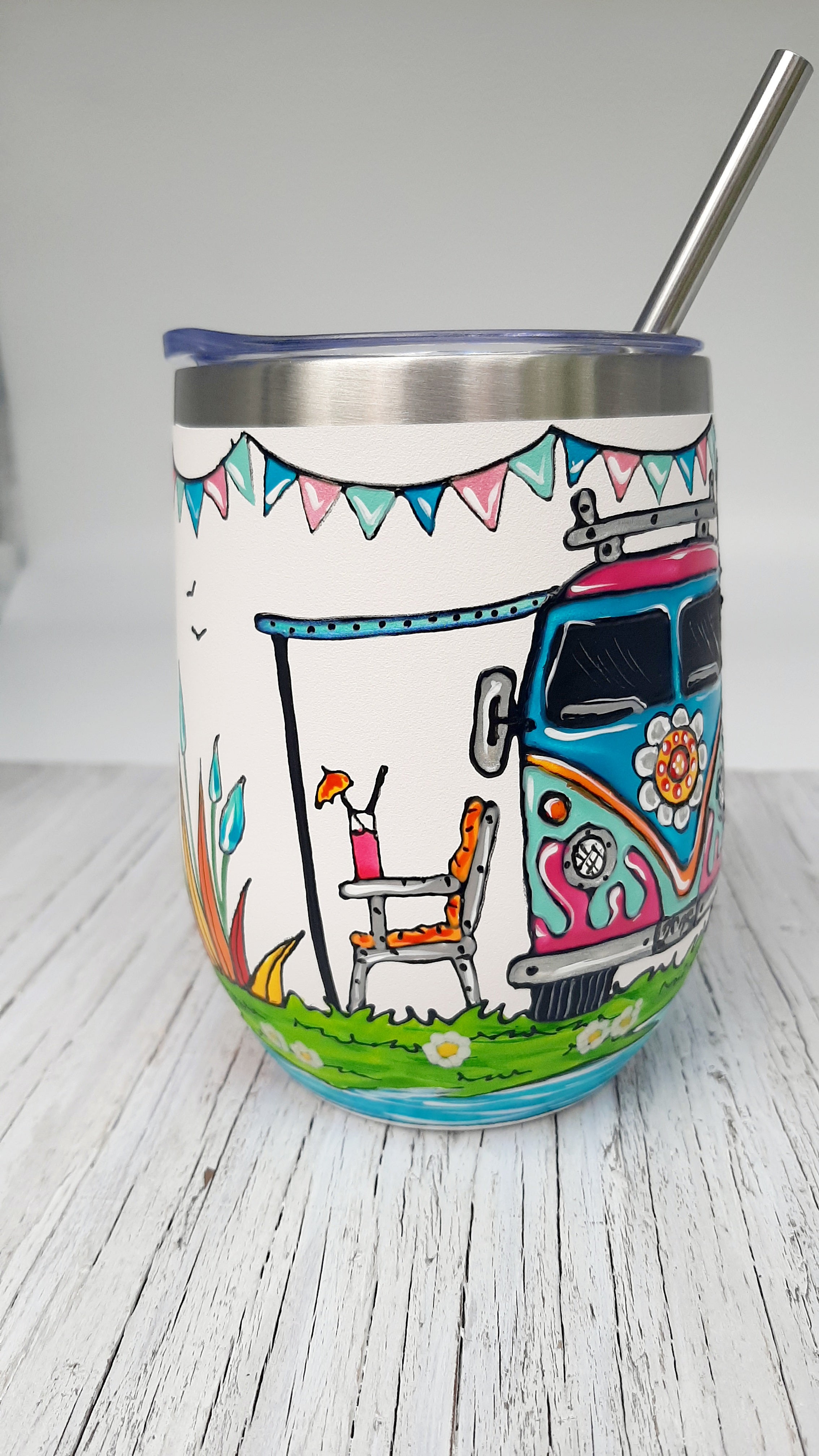 Gobelet isotherme Tropiques & camping car 12oz (355 ml), fan de vanlife