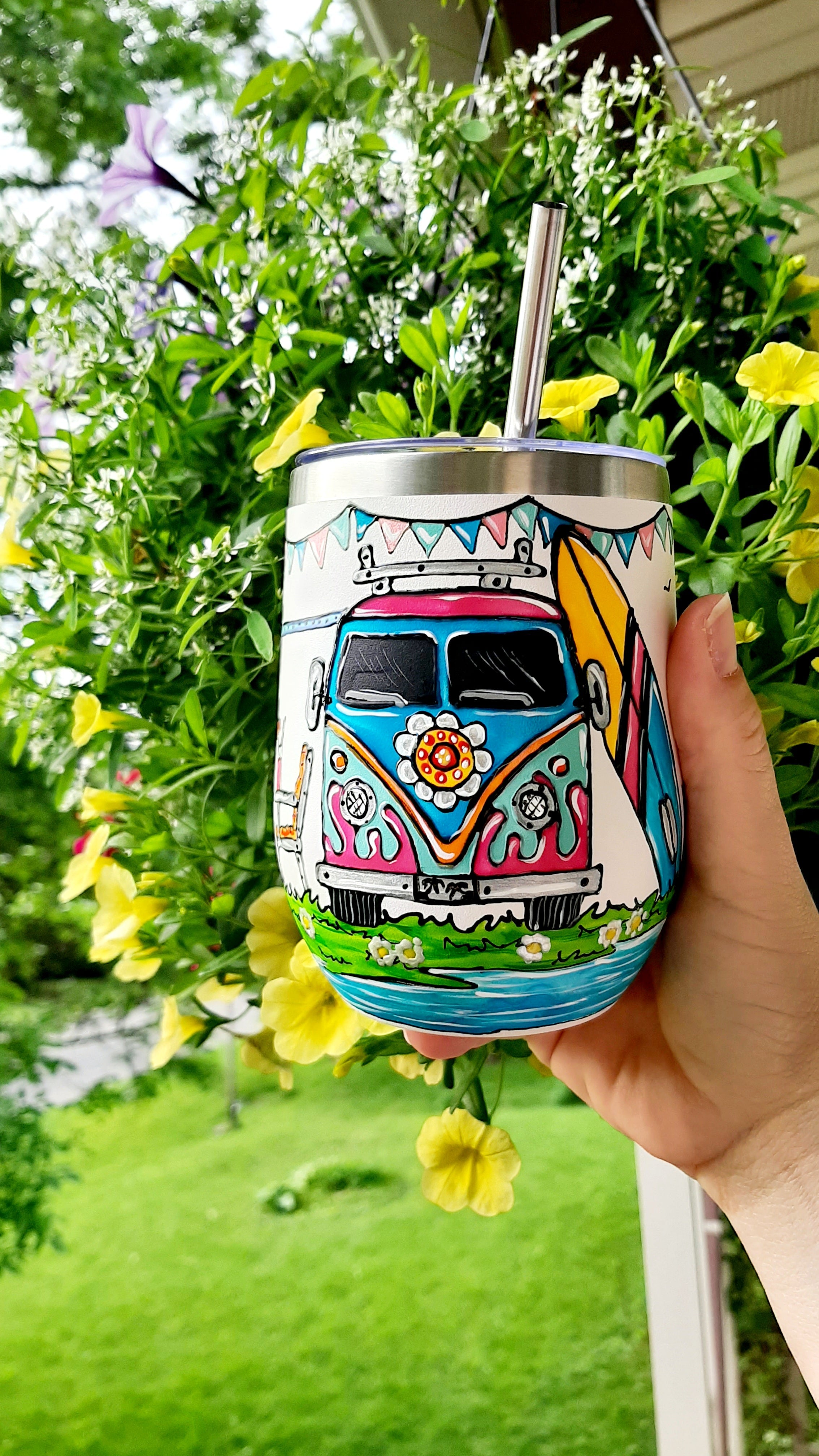 Gobelet isotherme Tropiques & camping car 12oz (355 ml), fan de vanlife