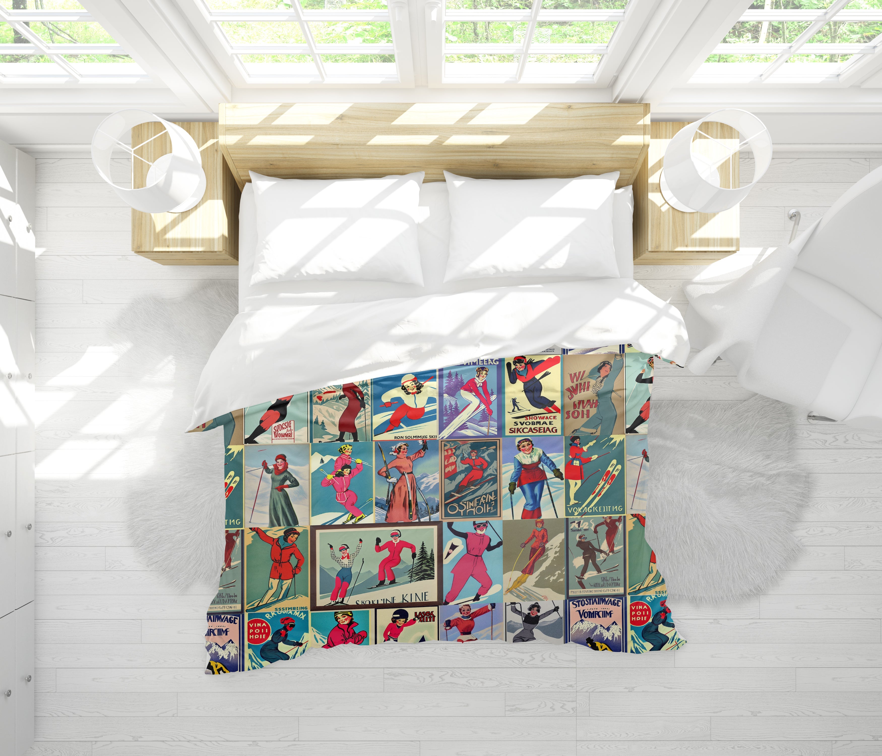 Housse de couette au style vintage femme Ski en rouge